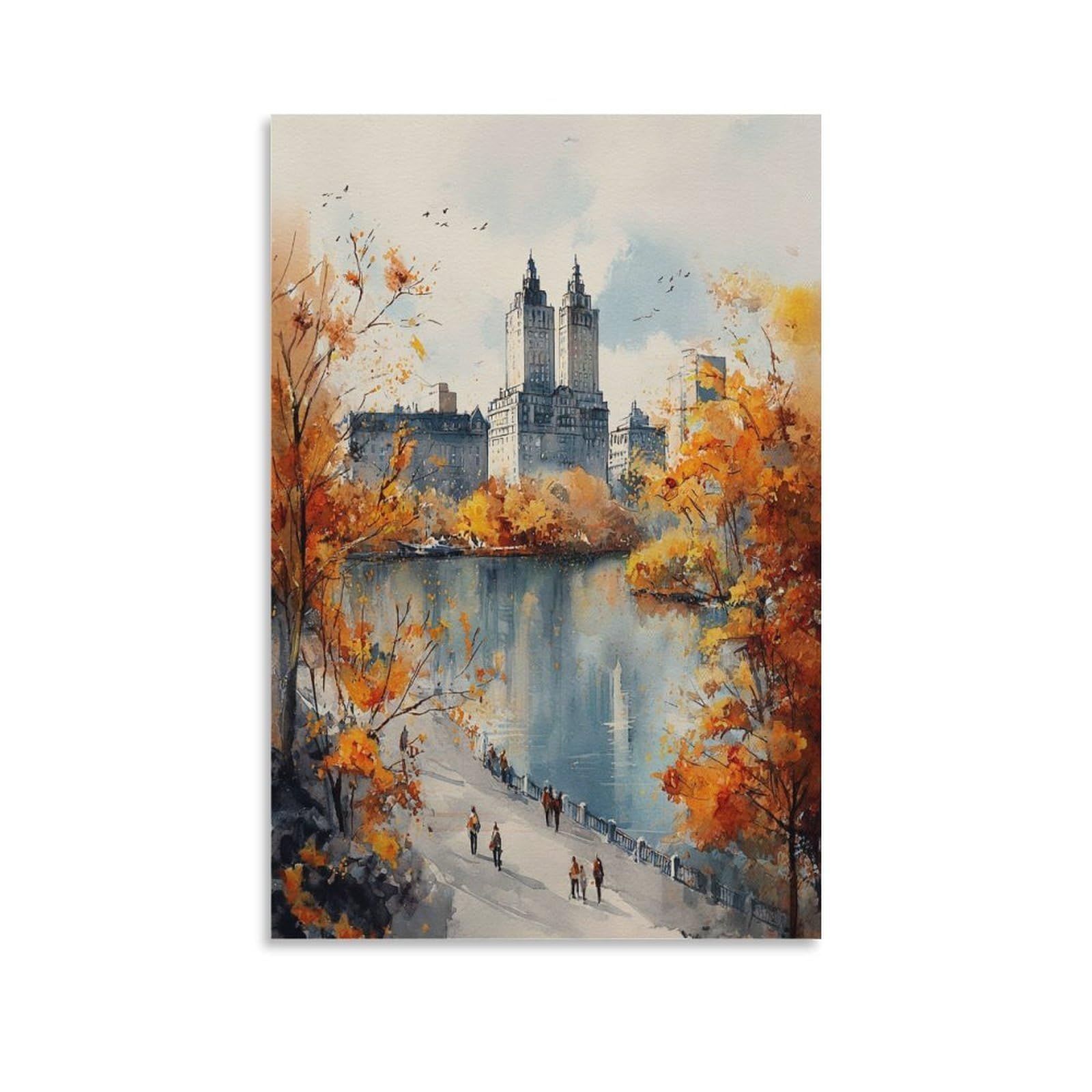 XWYMXZ Central Park Watercolor Painting Travel Posters 20x30inch(50x75cm) Vintage Watercolor Canvas Art