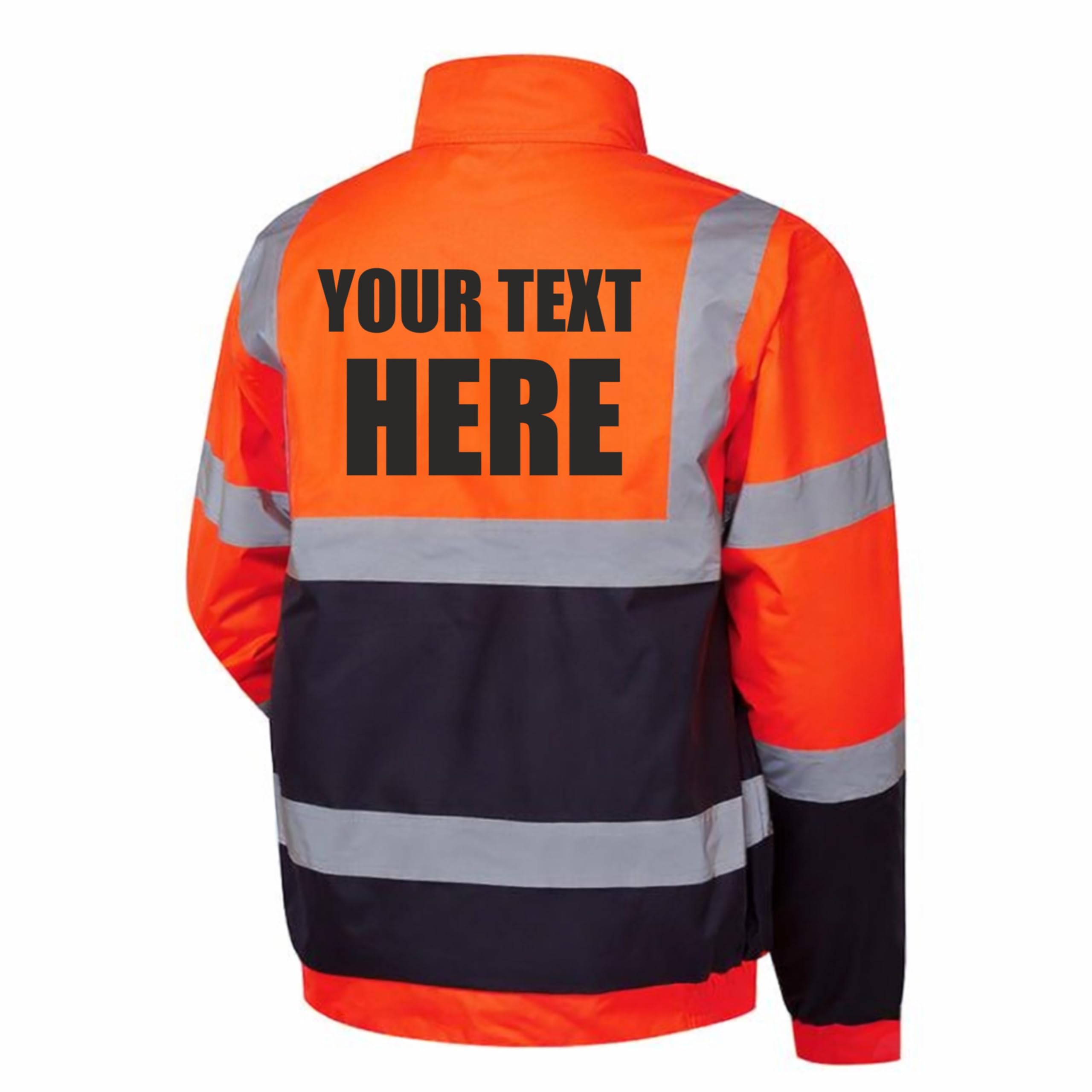 Personalised Custom Printed Orange & Navy Hi Vis Bomber Jacket Reflective, Waterproof, Conforms to EN20471 Class 3, High Visibility, By Brook Hi Vis,