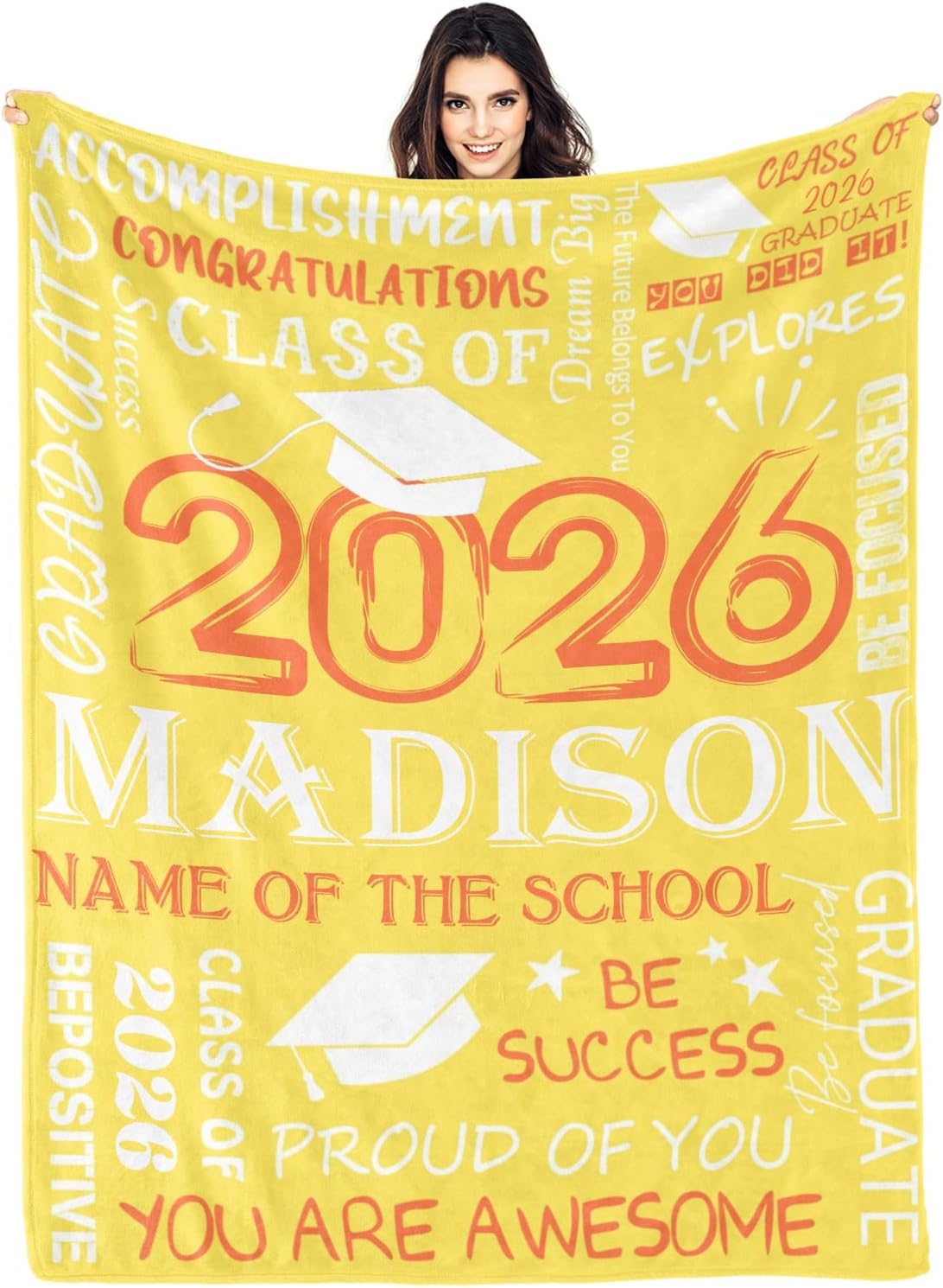 Personalized Graduation Blanket 2026 Personalized Graduation Gifts for Him Her Class of 2026 High School Gifts Blanket for Granddaughter Grandson