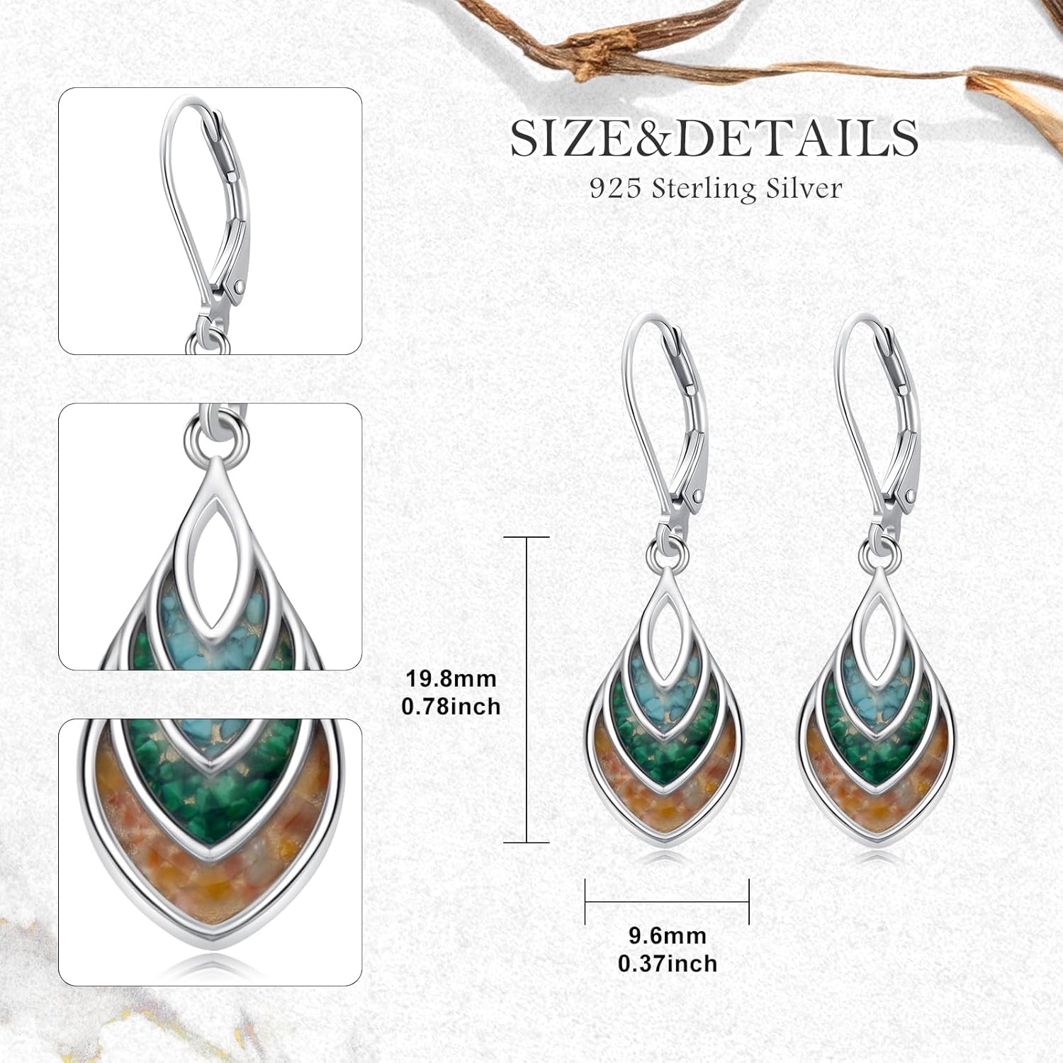 Mother's Day Gifts for Women Mother 925 Sterling Silver Turquoise MoonstoneMalachite Obsidian Malachite Tiger Eye Stone Teardrop Dangle Earrings Turquoise Jewelry Gifts for Women - Image 6