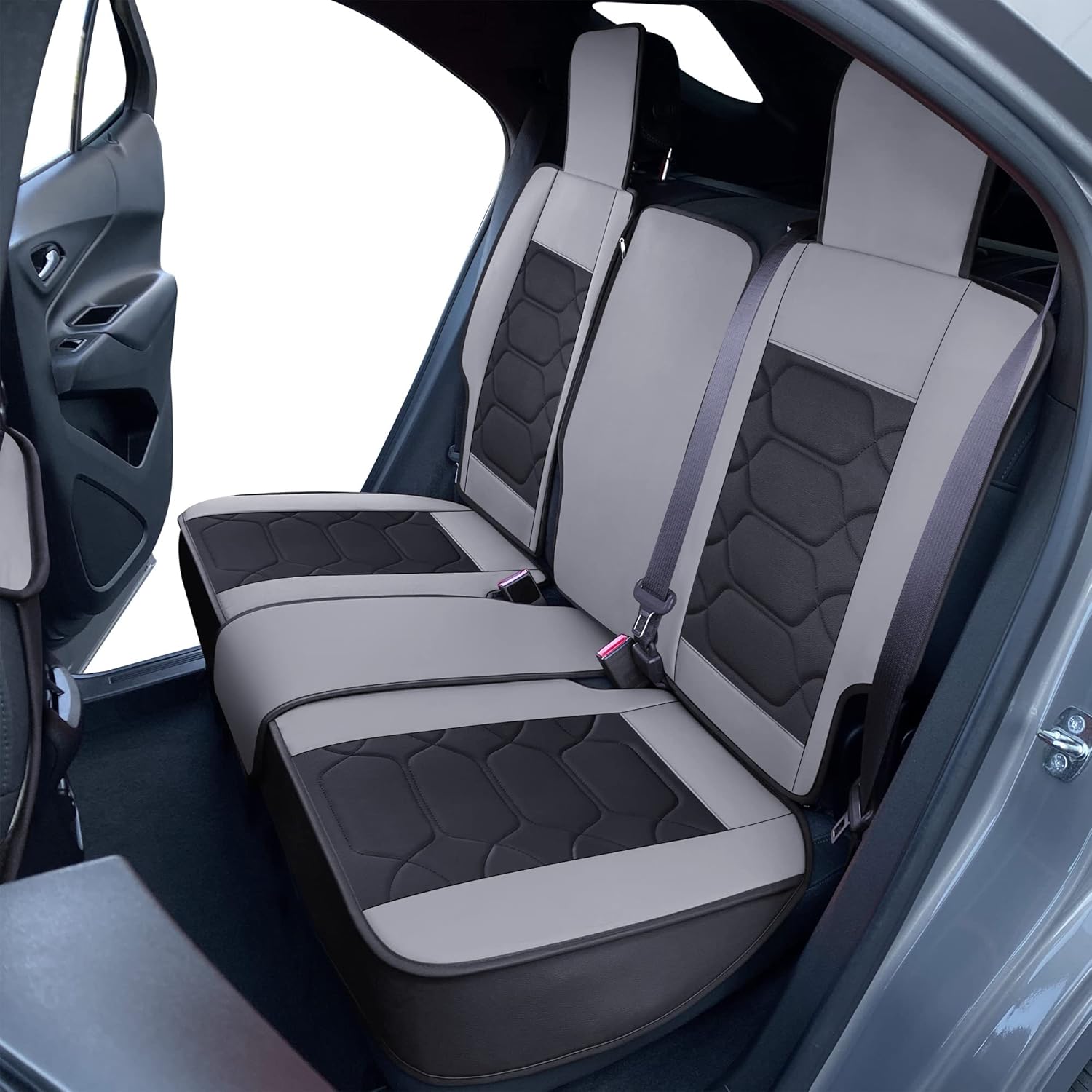 OASIS AUTO Custom Fit Seat Covers Compatible with Chevy Equinox (2010-2025), Waterproof Faux Leather Protector, SUV Interior Accessories (Full Set, Black & Gray)