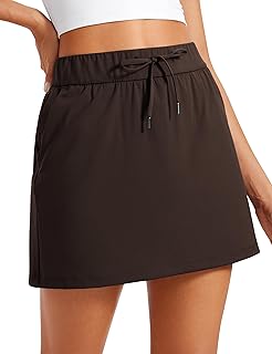 CRZ YOGA 4-Way Stretch A Line Skirts for Women - High Waitsted Mini Lined Tennis Work Drawstring Skort with Pockets