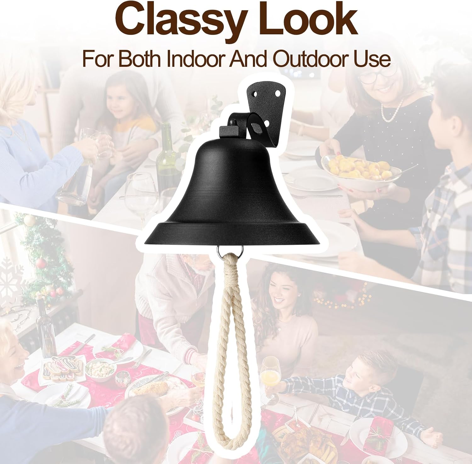 2 Set Hanging Dinner Bell Outdoor & Indoor Metal Bell with Wall Bracket Wall Mounted Vintage Hanging Ring Suitable for Home Farmhouse Doorbell Boat Dog Potty Training or Church(Black)