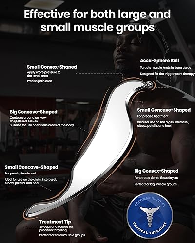 Miniatura 5 de lifechill Herramienta Gua Sha 3 en 1 de acero inoxidable, herramientas profesionales de masaje de punto de gatillo y raspador de liberación de