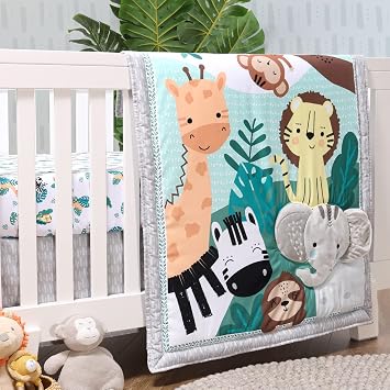 The Peanutshell 3 Piece Baby Crib Bedding Set for Boys & Girls - Newborn, Infant & Toddler Nursery Bed Set Decor with Fitted Crib Sheet, Dust Ruffle, Crib Comforter - Safari Adventures
