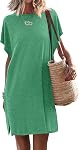 WNEEDU Summer Dress for Women 2026 Short Sleeve Loose T Shirt Dresses Beach Cover up