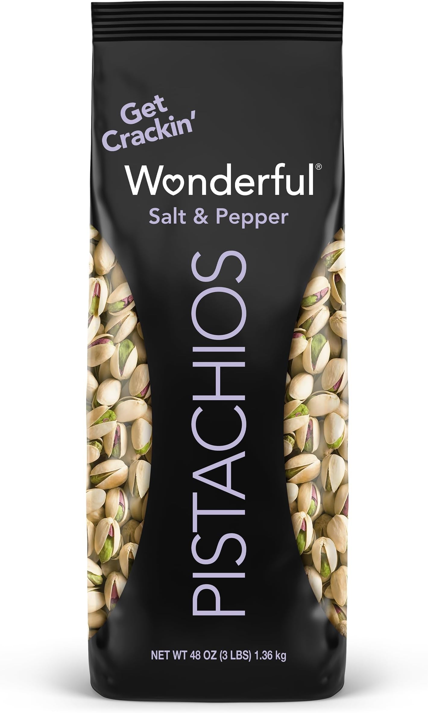 Wonderful Pistachios In Shell, Salt & Pepper Flavored Nuts, 48 Ounce Bag, Protein Snacks, Gluten Free, Healthy Snacks for Adults