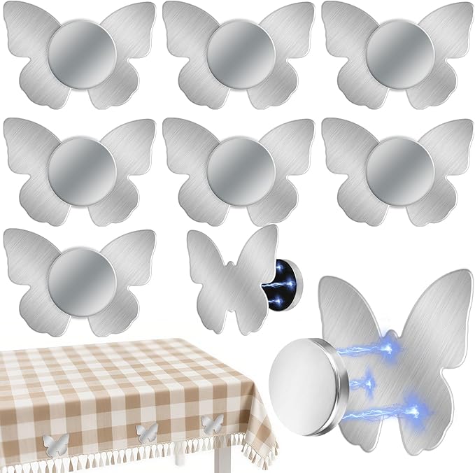 8 Stück Tischdeckenbeschwerer Extra Schwer, Edelstahl Tischdeckenklammern Magnet Tischdecken Beschwerer Draußen, Tischklammern für Garten, Balkon, Terrasse, Hochzeit, Camping (Schmetterlings)