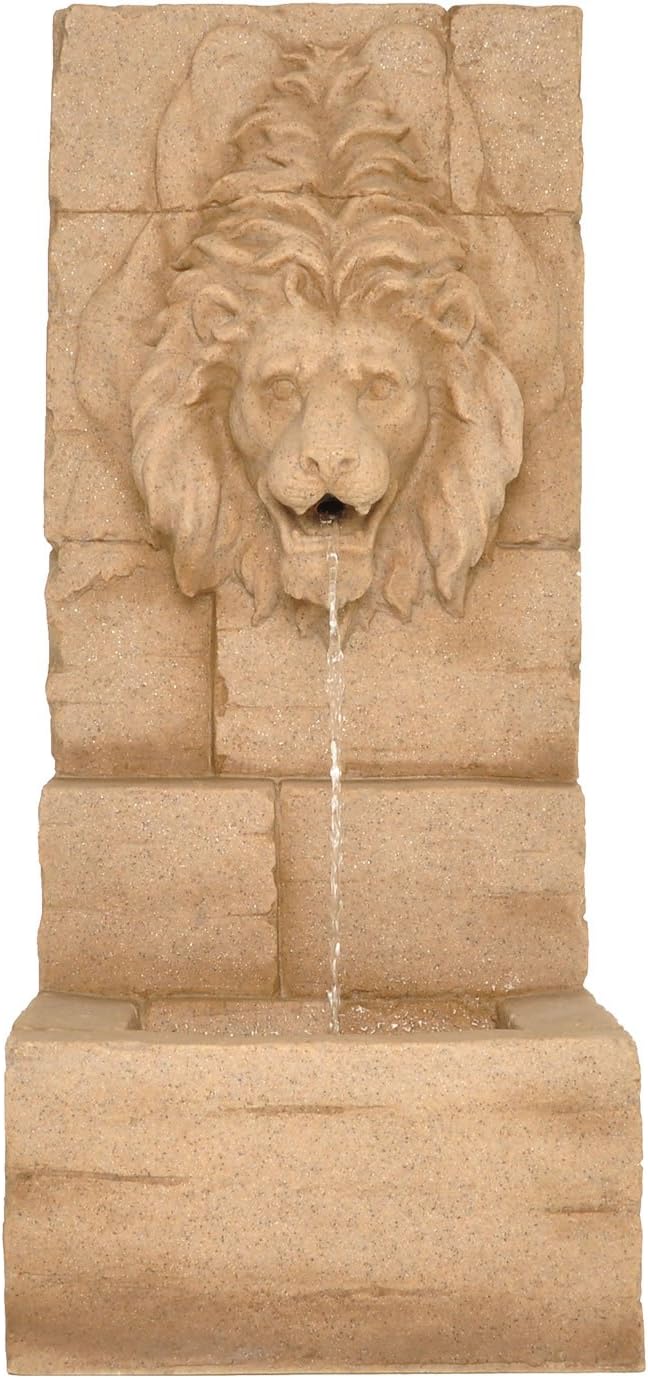 Zenvida Lion Head Waterfall Outdoor Garden Fountain 39" Sandstone Finish