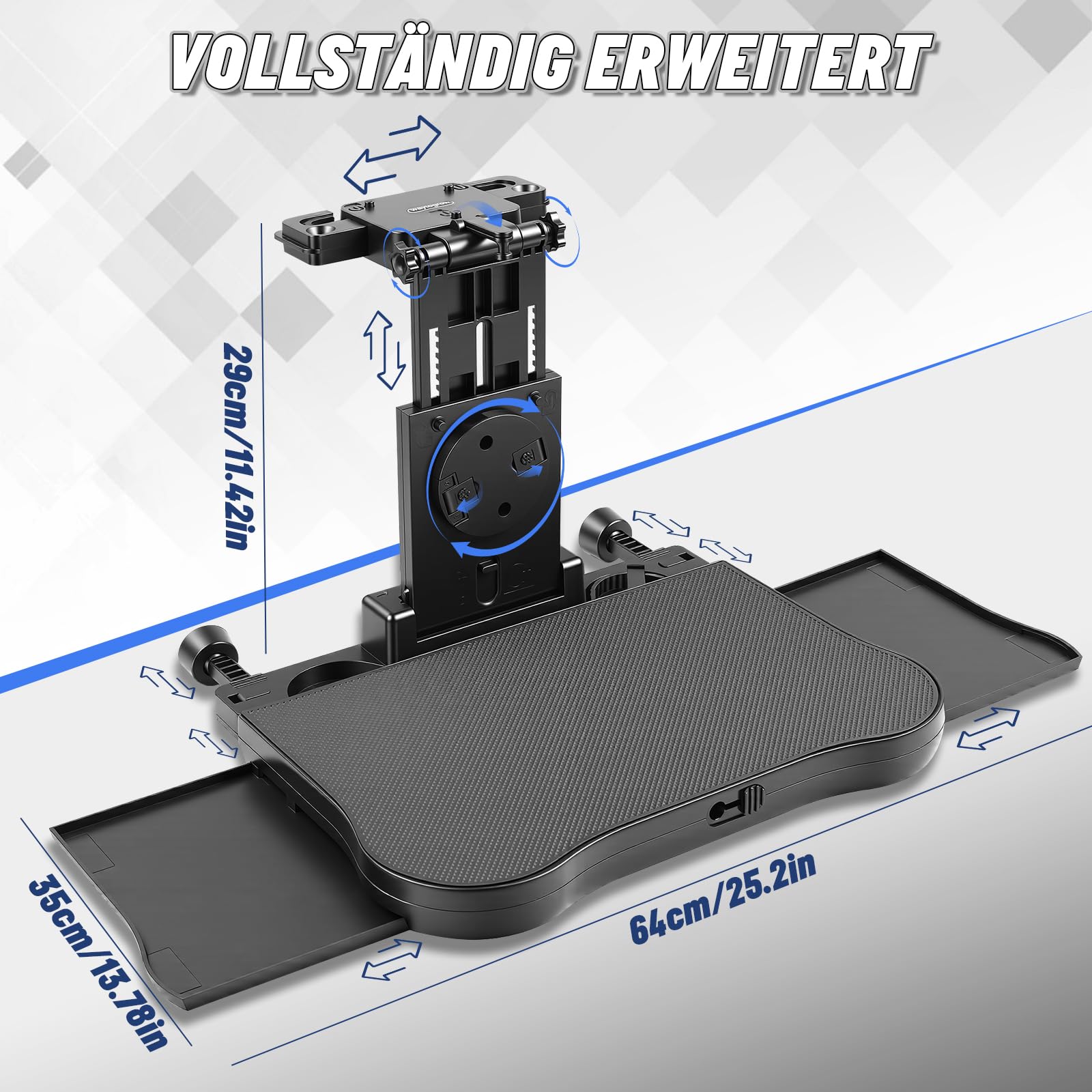 Auto Tisch für Rücksitz Beifahrer, Schreibtisch mit Getränkehalter und Handyhalter, Multifunktional Autositz Tabletttisch, Faltbarer Einstellbar Tisch für Autositz, Belastbarkeit 20kg