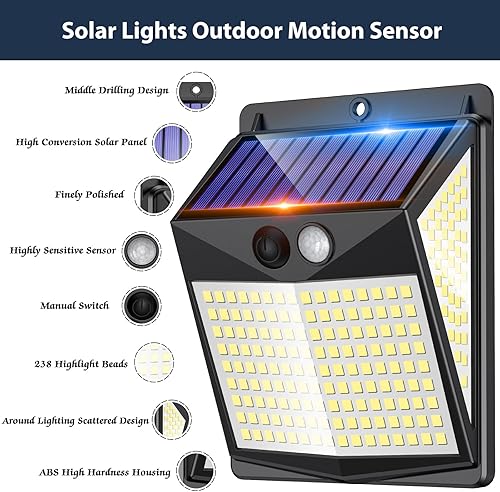 Miniatura 2 de Luces solares con sensor de movimiento para exteriores, lámparas solares con detector de movimiento para exteriores, 238 LED con iluminación de
