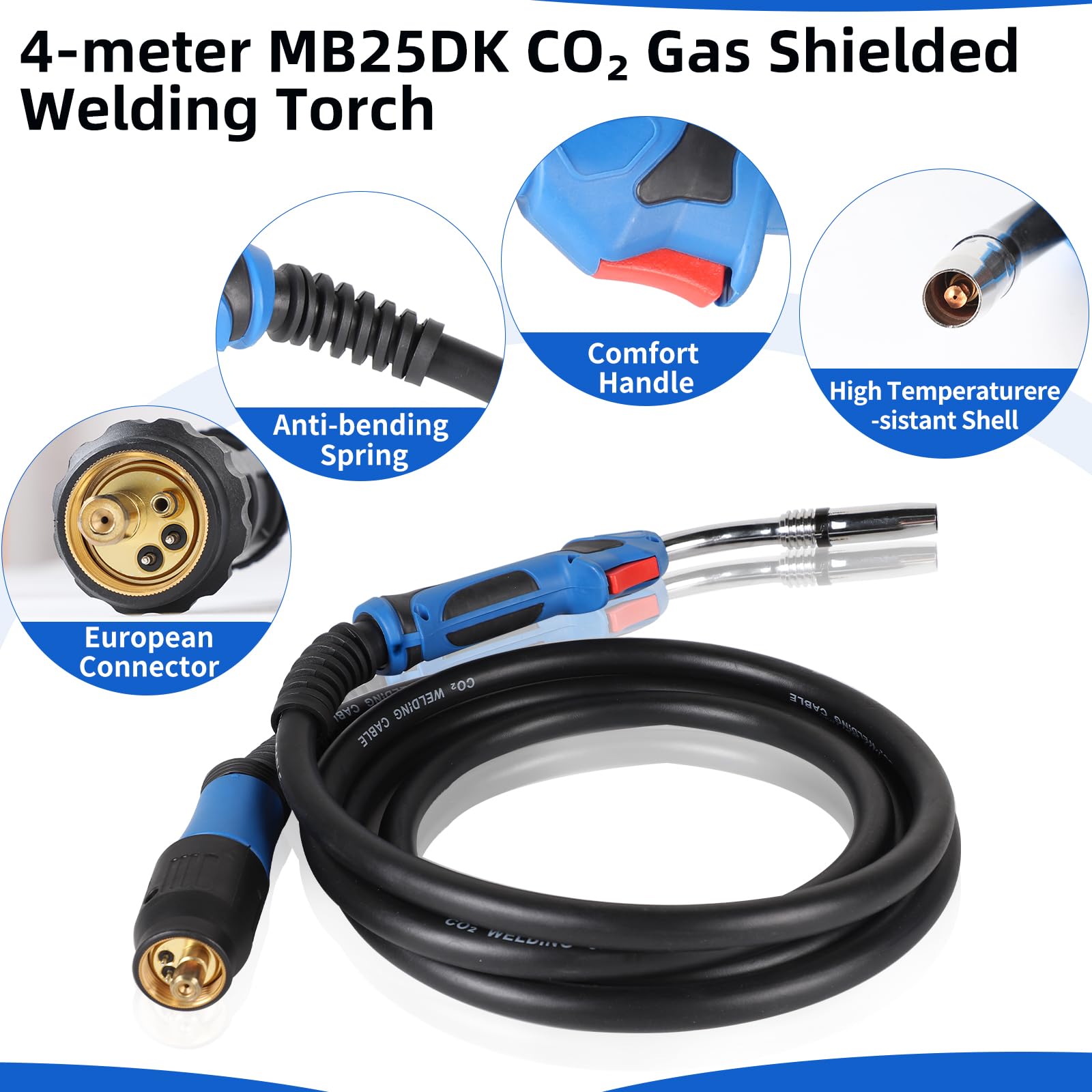 SWAWIS 4M Schlauchpaket Schutzgas MB 25KD MIG/MAG Schweißbrenner Euro Zentralanschluss Leicht Flexibel Kopf für Schutzgas Schweißgerät CO² Schweißen mit 8 stk Verschleißteile Set