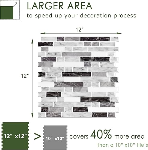 Vista 143 de STICKGOO - Azulejos autoadhesivos para loseta en muro, 12 x 12 pulgadas, azulejos autoadhesivos para loseta en muro de cocina y baño