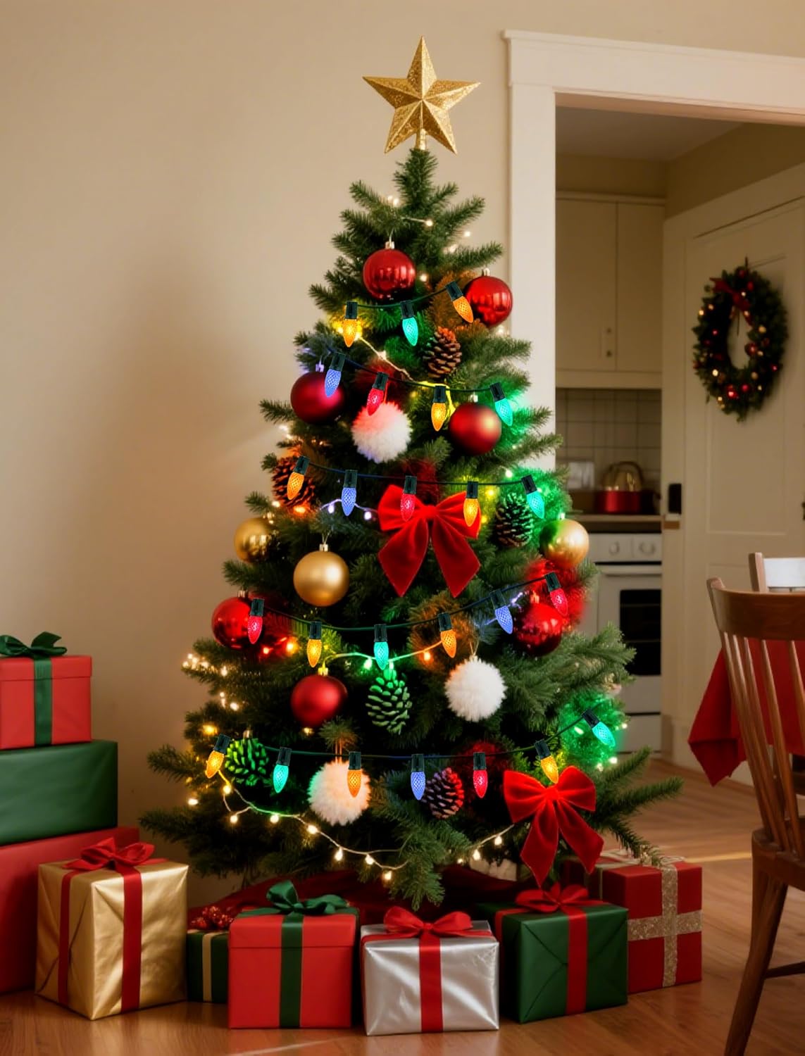 30-Pack C9 Multicolor LED Replacement Bulbs, Diamond Cut Transparent, Shatterproof for Vibrant Outdoor Christmas Lights, Jewel Tones, Energy Saving, E17 Base