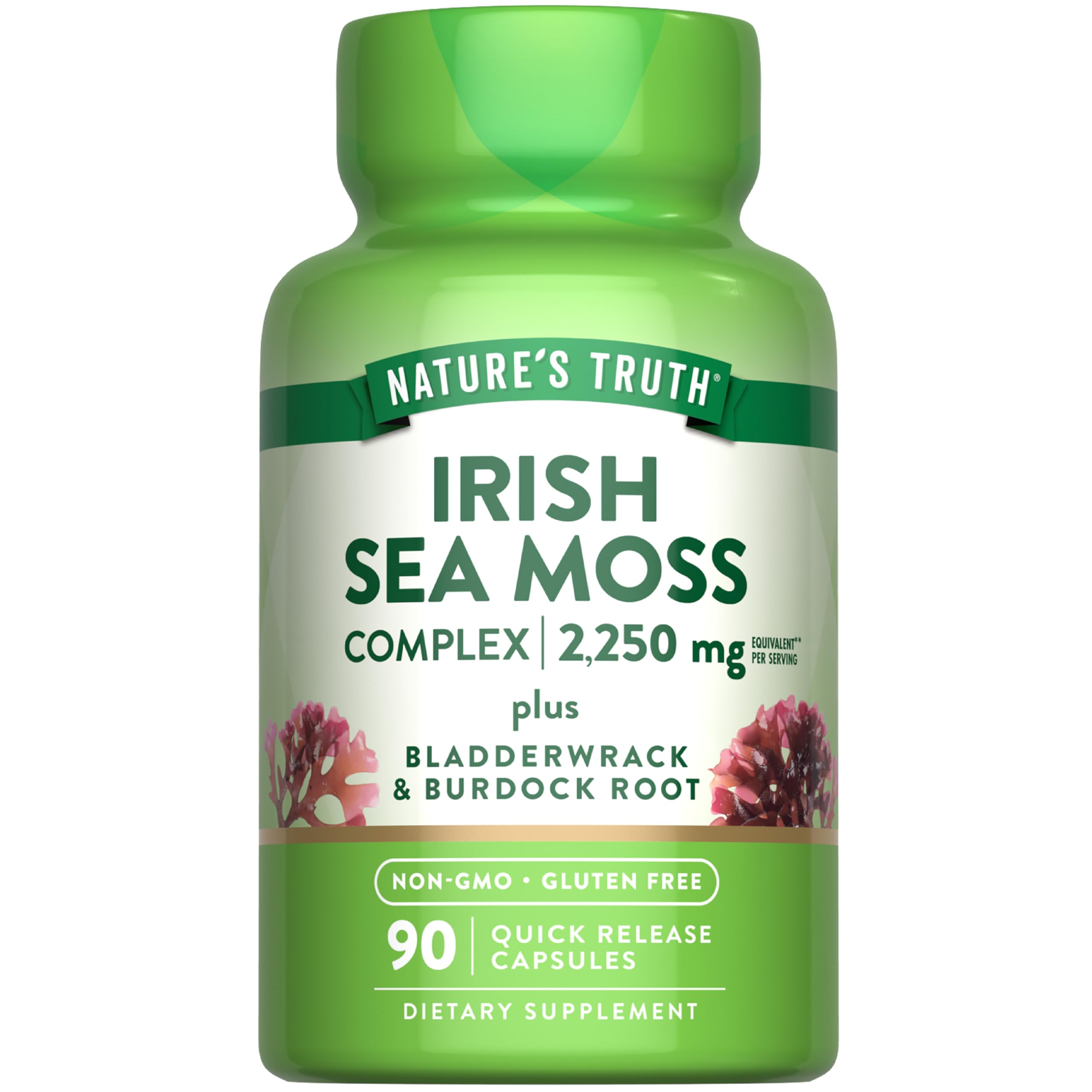 Nature's Truth Irish Sea Moss Complex | 90 Capsules | 2,250mg | with Bladderwrack & Burdock Root | Non-GMO & Gluten Free Supplement