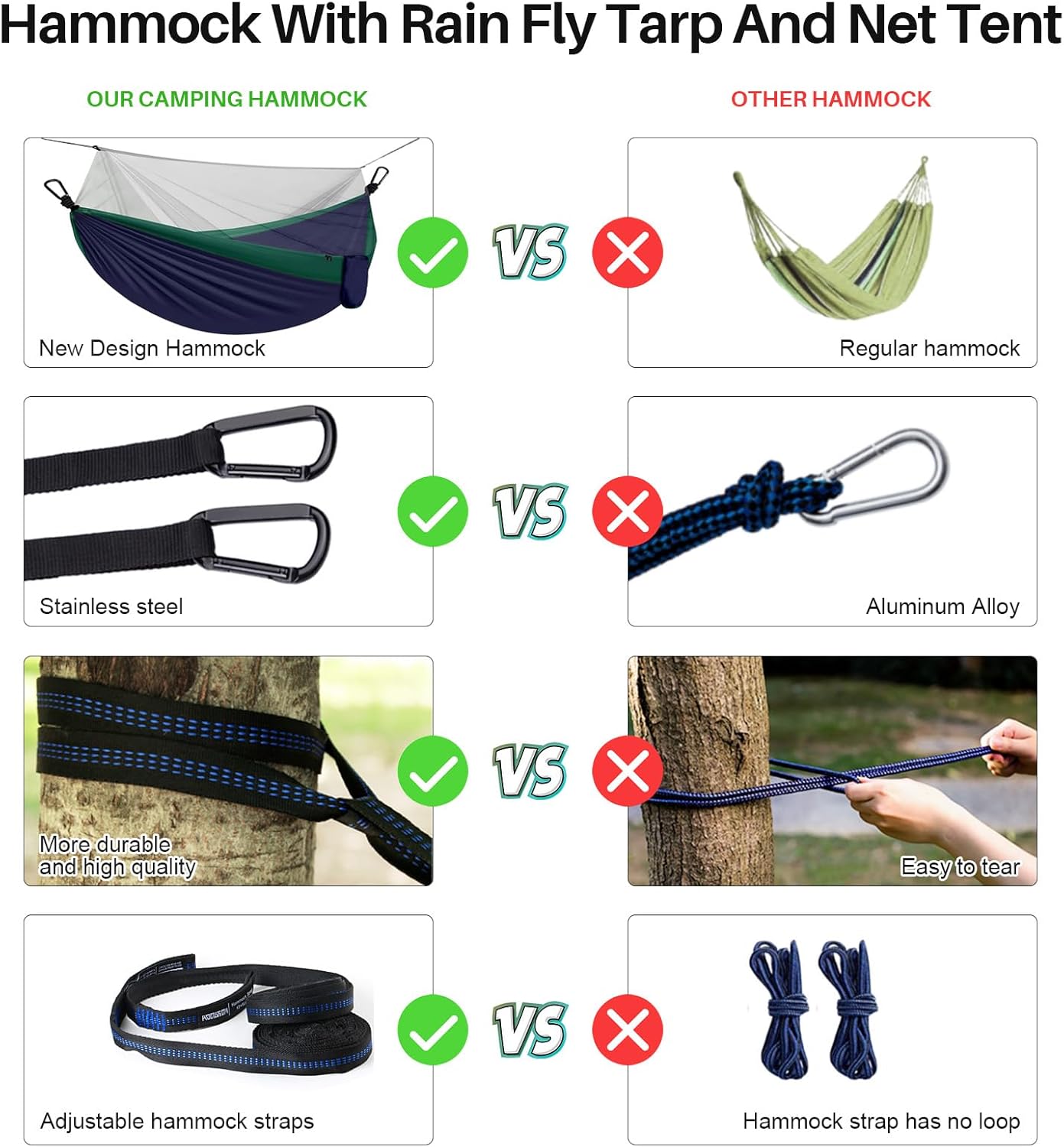 ele ELEOPTION Camping Hammock with Mosquito net Portable Outdoor Bed Robust Hammock Load Capacity 200kg for Home Garden Forests Travel Hiking Dark Green