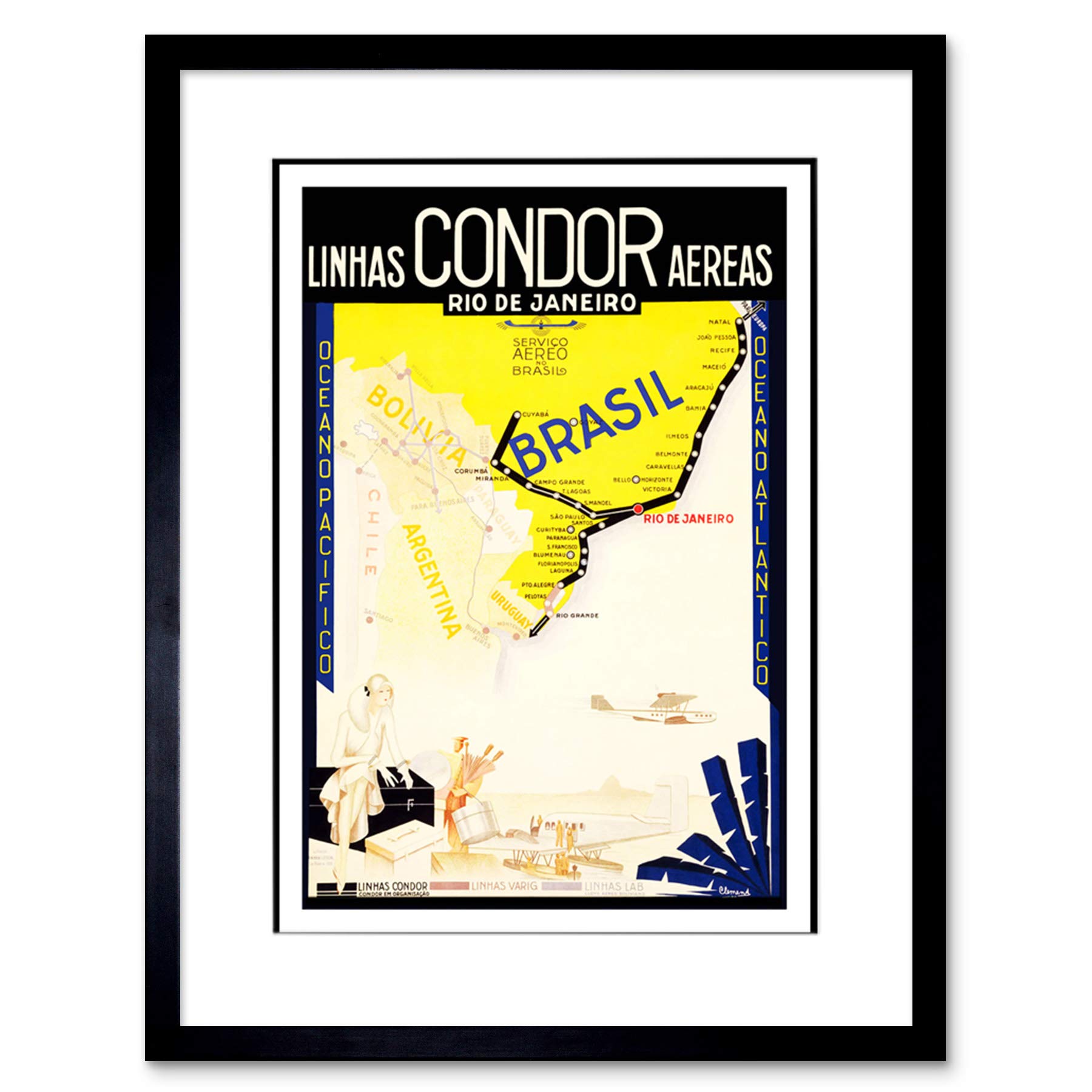 Wee Blue Coo Travel Condor Airline Rio De Janeiro Brazil Advertising Framed Wall Art Print