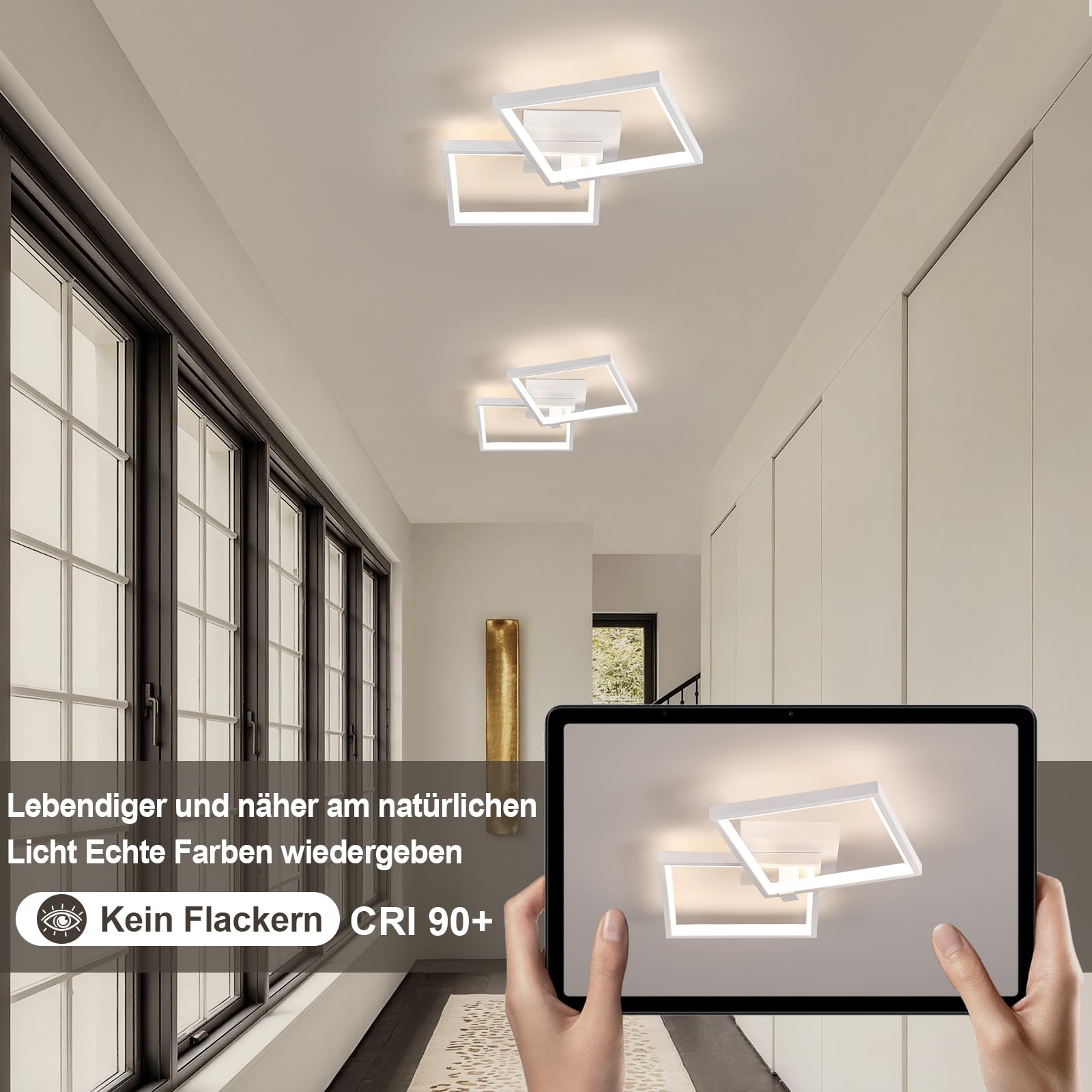 Qamra Plafonnier LED Moderne, Plafonnier carré de 51 cm