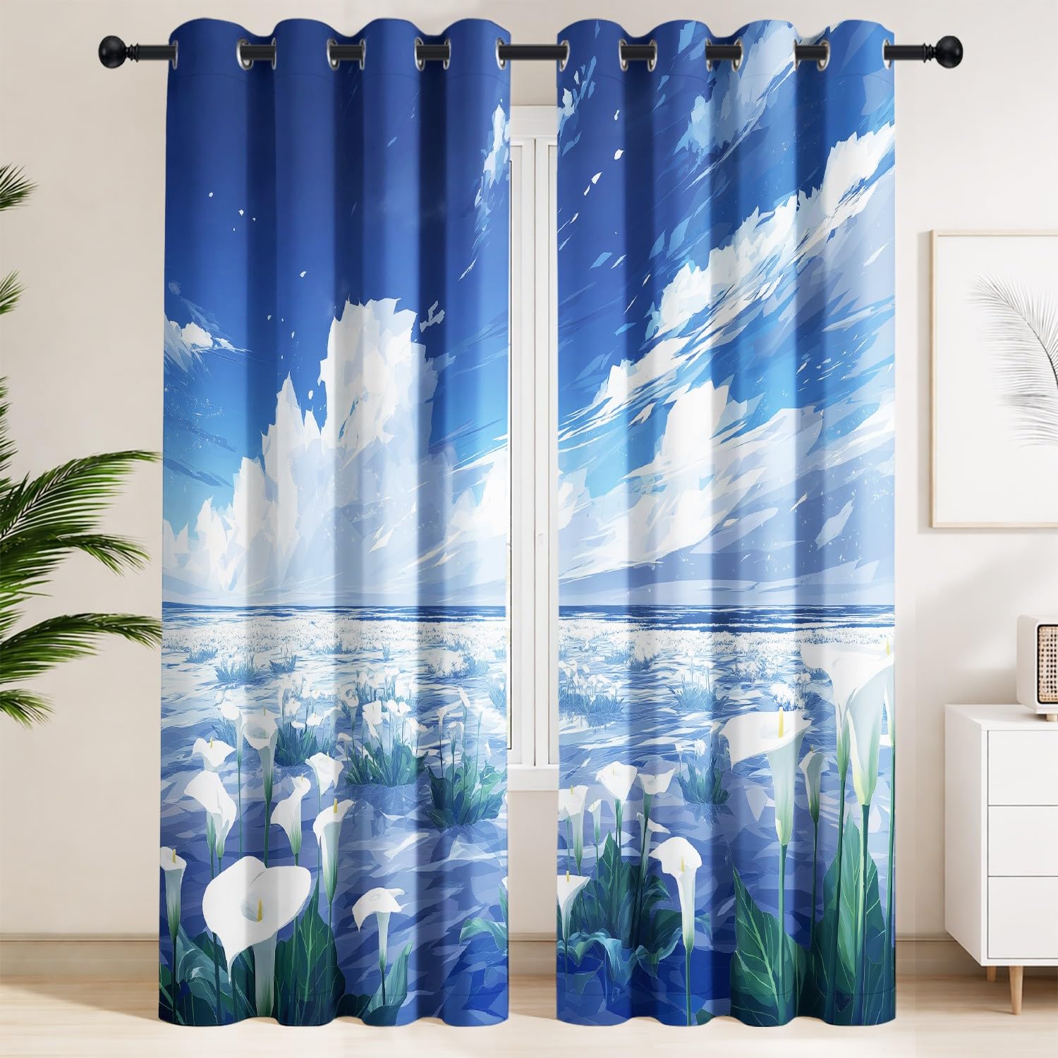 Generisch Ozean Treibeis Kalla Blickdichte Vorhänge, B 150 x H 245 cm Verdunklungsvorhänge mit Ösen, Thermovorhänge für Wohnzimmer, Schlafzimmer, Anime Natur 2er-Set