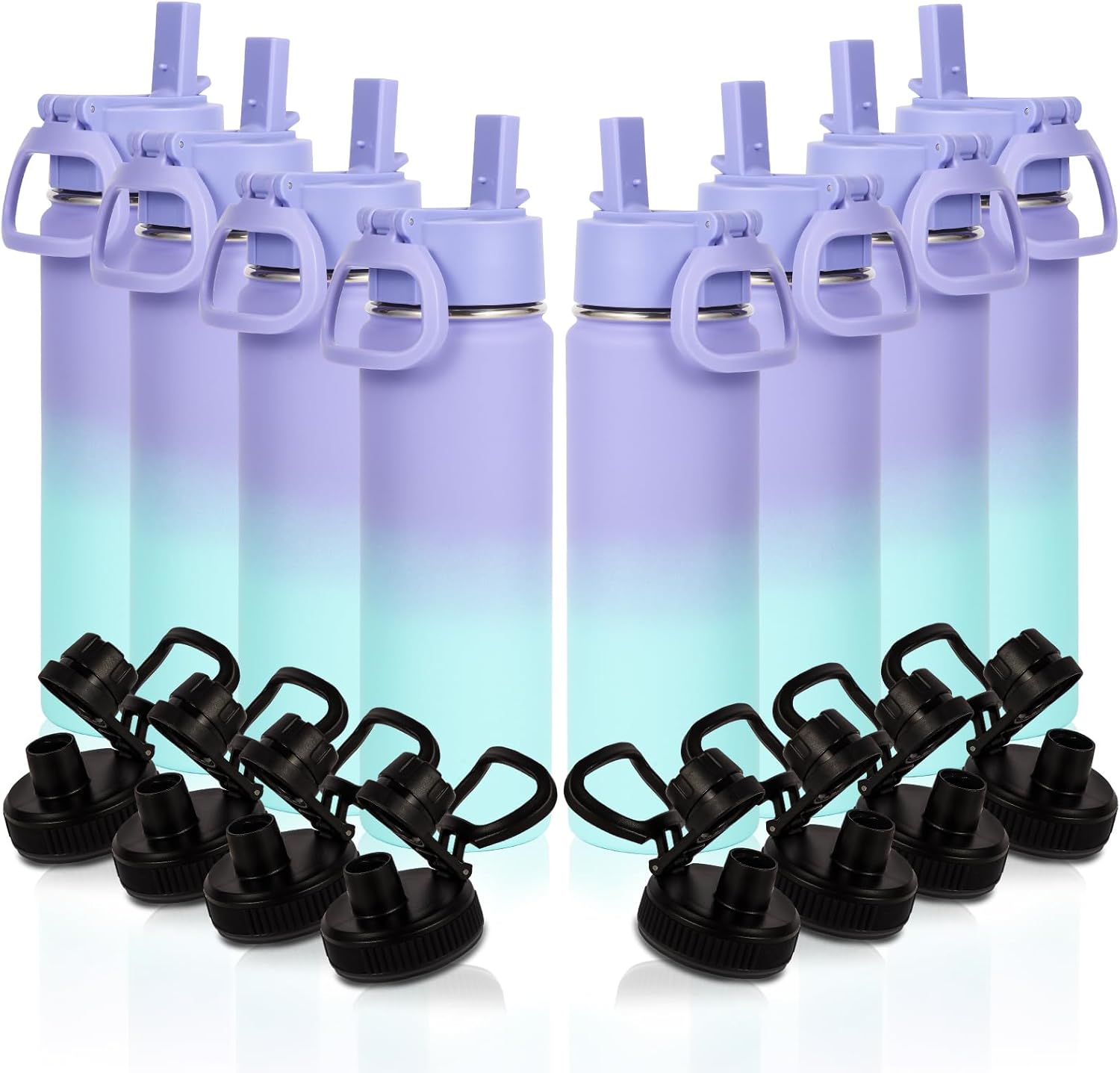 Volhoply 20oz Insulated Stainless Steel Water Bottle With Straw Lid Bulk 8 Pack,Kids Double Wall Vacuum Cups With Handle,Reusable Outdoor Sports Metal Bottles,Travel Flask Keep Cold(Purple Blue,8)