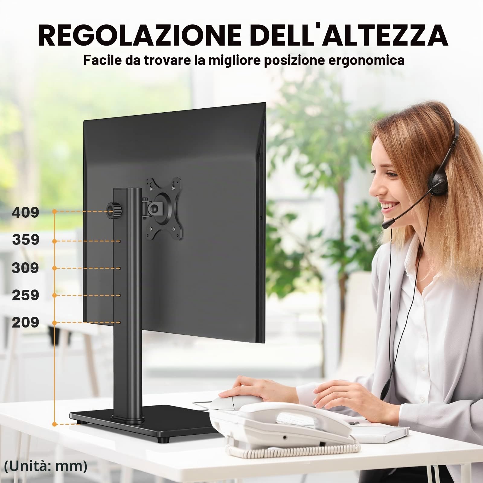 Rfiver Supporto per Monitor per PC Schermo fino a 32 pollici Supporto da Tavolo a Braccio per Ufficio Inclinazione/Girevole/Rotazione/Altezza Regolabile Supporta Max 10 kg MS1001