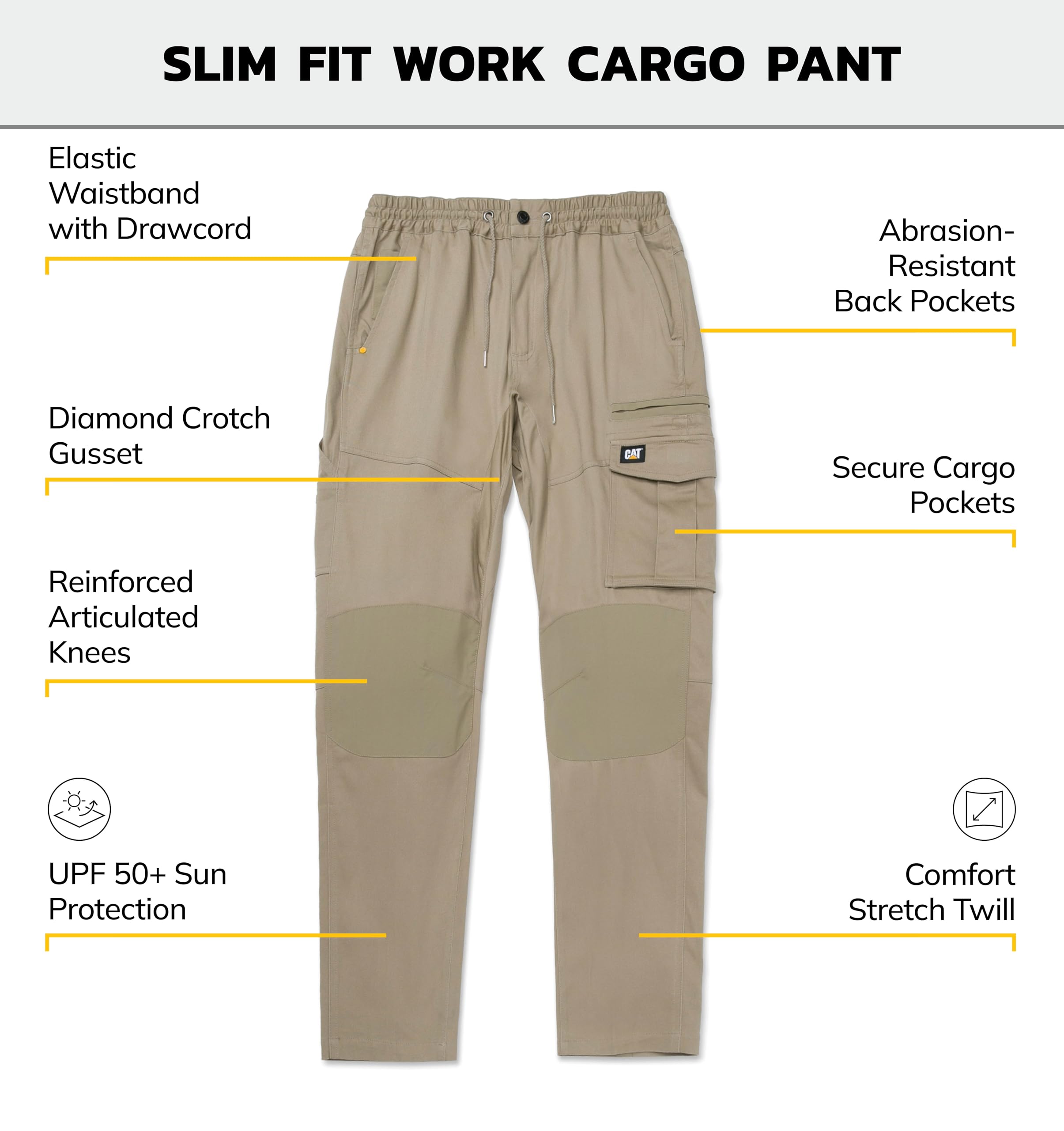 Cat Slim Fit Work Cargo Pant Pantalones de utilidades de Trabajo para Hombre