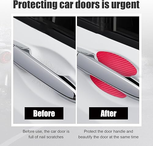 Miniatura 5 de Kewucn 4 calcomanías para manija de automóvil, películas protectoras de fibra de carbono para manija de puerta, protector antiarañazos para vasos,