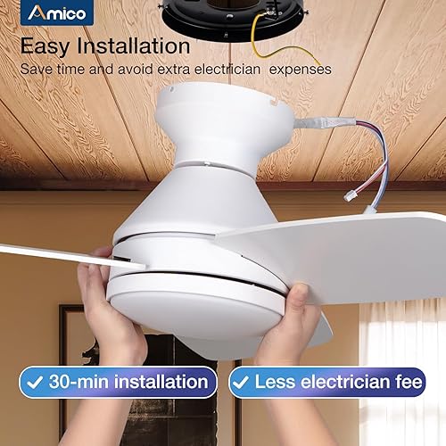 Miniatura 9 de Amico Ventiladores de techo con luces, ventilador de techo de perfil bajo de 42 pulgadas con luz y control remoto, montaje empotrado, reversible,