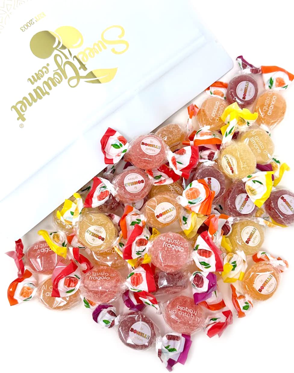 SweetGourmet SweetGourmet Le Bonelle Gelées Soft Fruit Jelly Candy, Strawberry Blackberry Orange Lemon, Natural Flavors, Vegan, Individually Wrapped, 3 Pounds