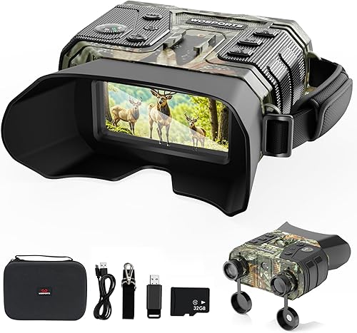 WOSPORTS 4K Night Vision Goggles with 36MP Photo, 1300FT Range, Built-in Flashlight & Compass, 5000mAh Battery, Supports 256GB SD, for Security,