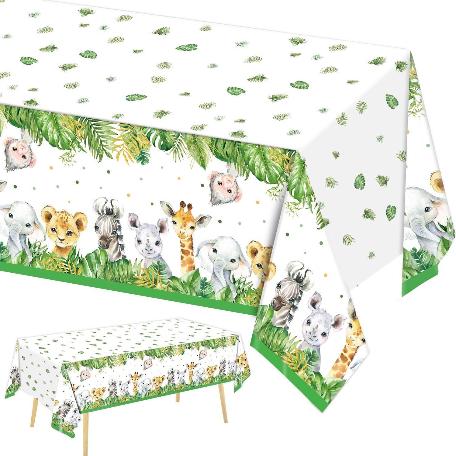 QIYANPAX 3 Pieces Jungle Safari Tablecloths Animals Plastic Table Cover Zoo Birthday Party Supplies for Safari Baby Shower Decorations, 108×54 Inch