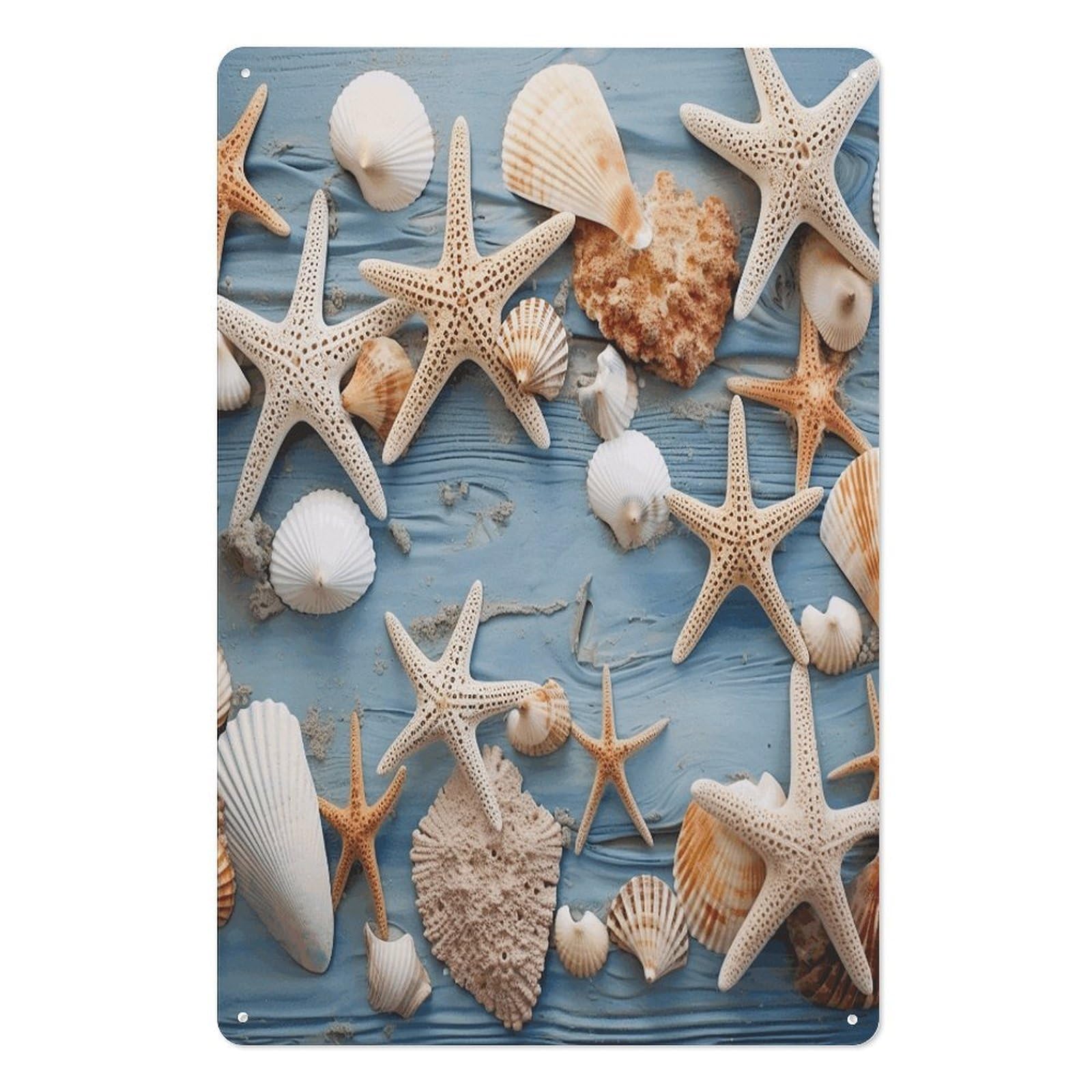 Adfgyerh Style Shell Starfish Pattern Tin Sign Hanging Art Prints,Wall Decor For Gifting And Party Decoration 7.9X11.8 Inch,Wall Art For Home Garden Greenhouse Living Room Bedroom Yard