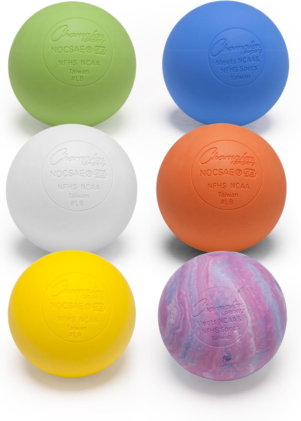 Champion Sports Colored Lacrosse Balls: 6 Pack of Various Colors - Official Size