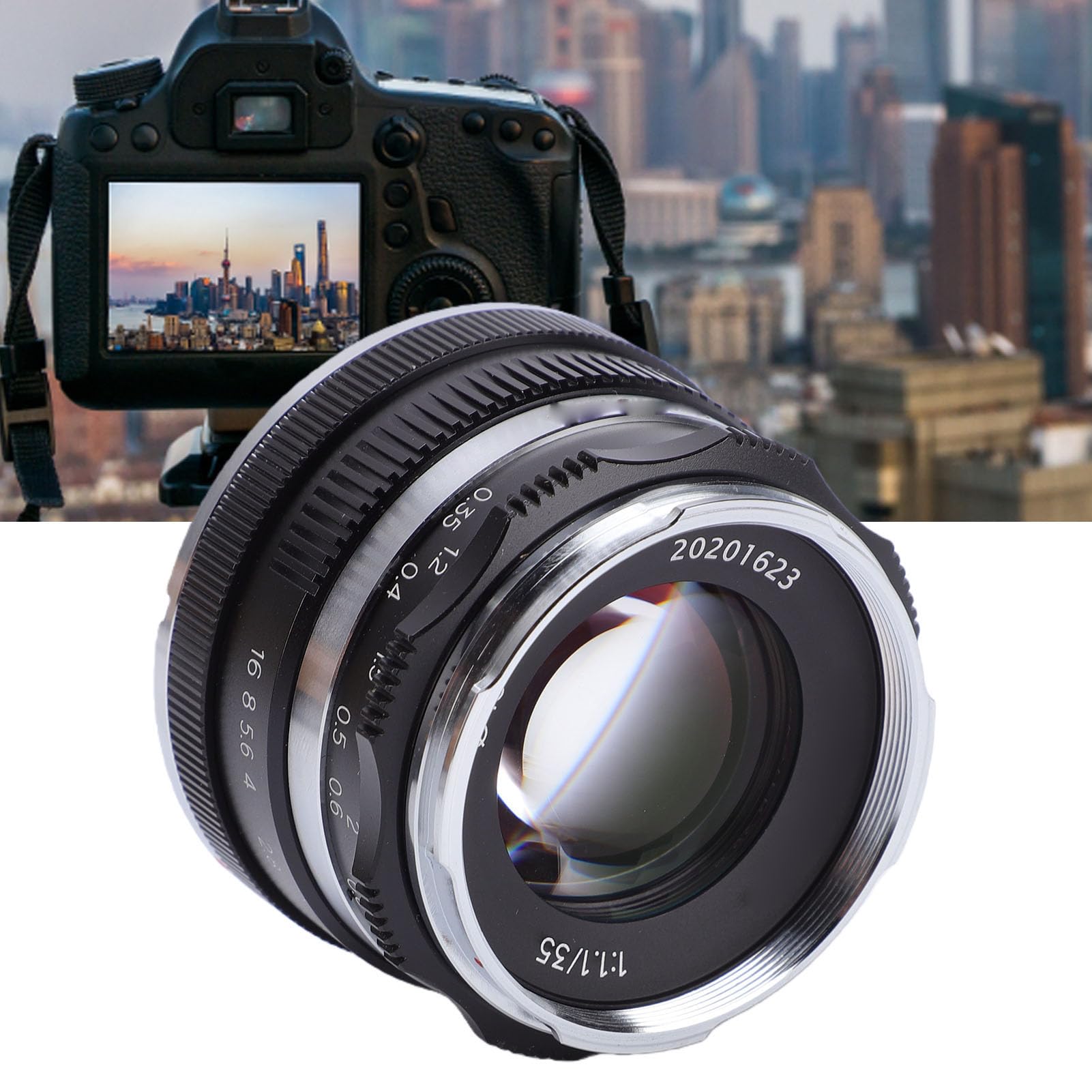 Cuifati Obiektyw 35mm F1.1 APS C do Kamer z Mocowaniem M Ręczne Ustawianie Ostrości 10 Ostrzy Przysłony z Metalowym Korpusem Dwustronna Osłona Przeciwsłoneczna do M6 M50 M5 M3 M200