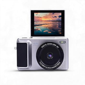 4K Digital Camera Photography 3 180  Flip Screen 16x Zoom Digital Zoom Point Shooting Camara Compact Vlog Travel Camara for Beginners Silver