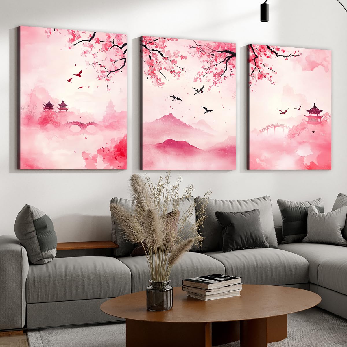 Amazon.co.jp: 日本の桜ポスター-ピンク水彩画桜キャンバス絵画、日本