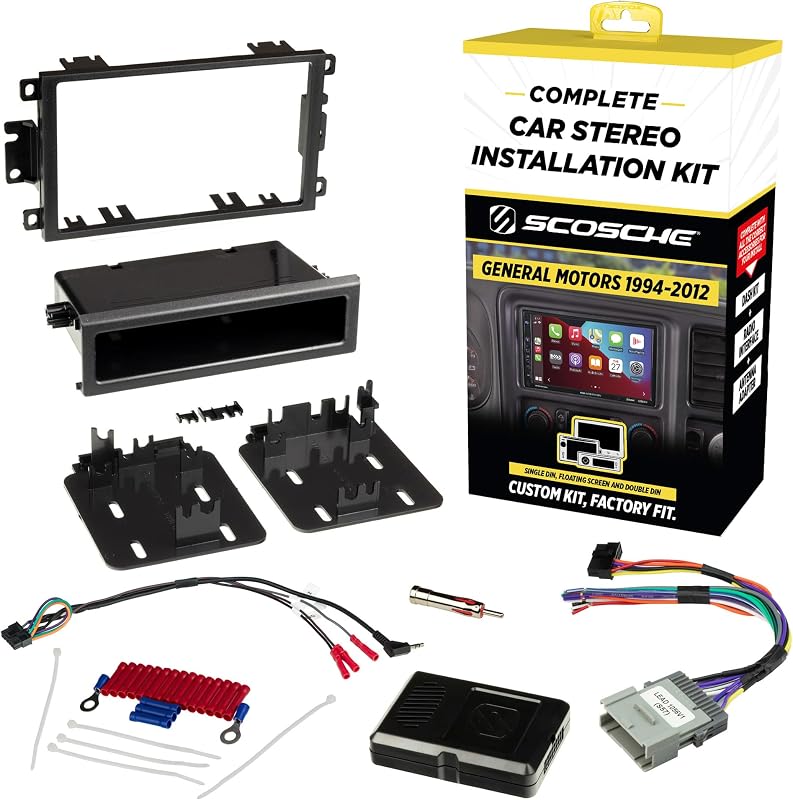 Kit de instalação de rádio Double DIN ou Single DIN Scosche GMT0312DDCS com porta-objetos para veículos GM selecionados 1994–2012 – 1 unidade