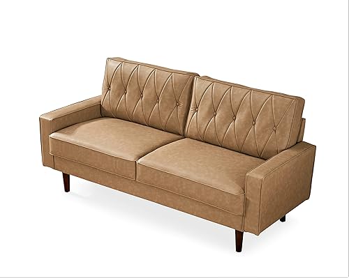 Miniatura 7 de Container Furniture Direct Sofá de piel sintética de estilo moderno con elegantes patas redondas cónicas y respaldo copetudo con botones, perfecto