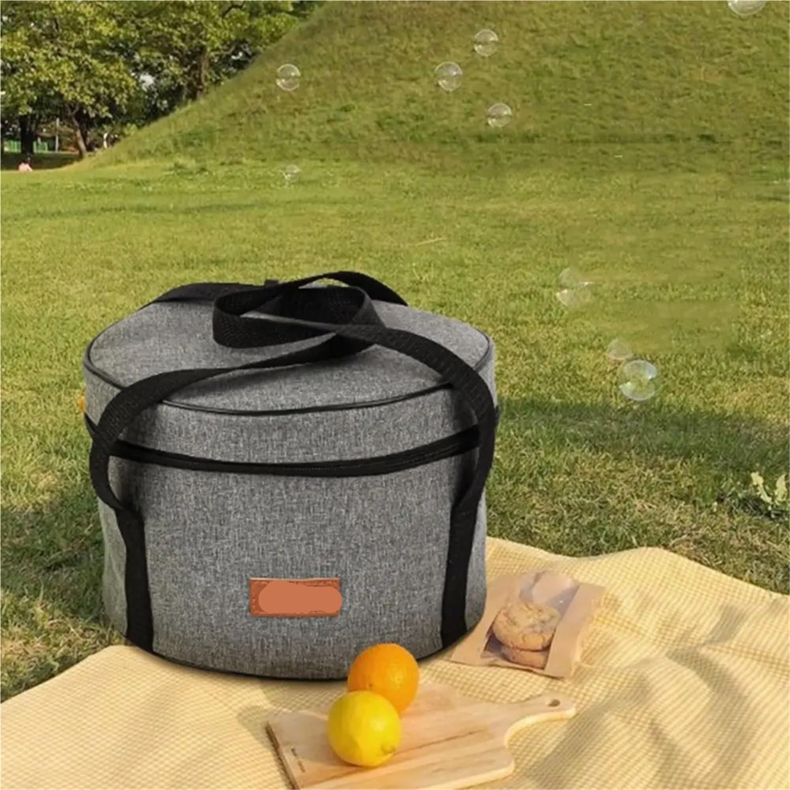 Camping Cookware Organizer Bag Borsa portaoggetti rotonda da campeggio, cestino da picnic portatile(Gray)