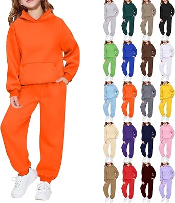 Moonker Girls Boys Sweatsuits Athletic 2 Piece Tracksuit Outfits Fall Winter Comfy Plain Sweatshirt Jogging Sweatpants Set