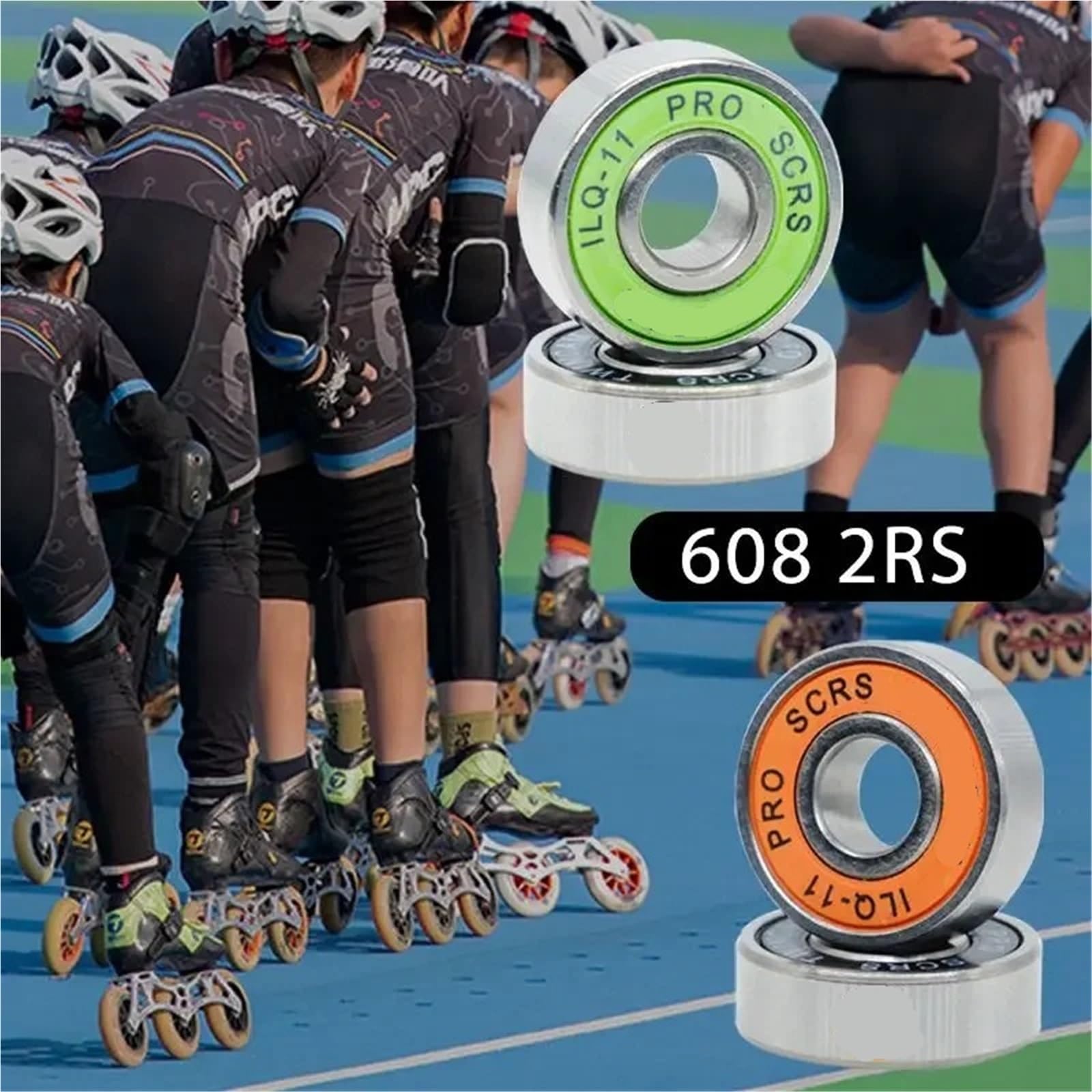 8 Uds. De ranura profunda 608RS ILQ-11 8x22x7 ABEC-9 rodamientos for patines en línea sellados verdes rodamientos de ruedas de acero for monopatín