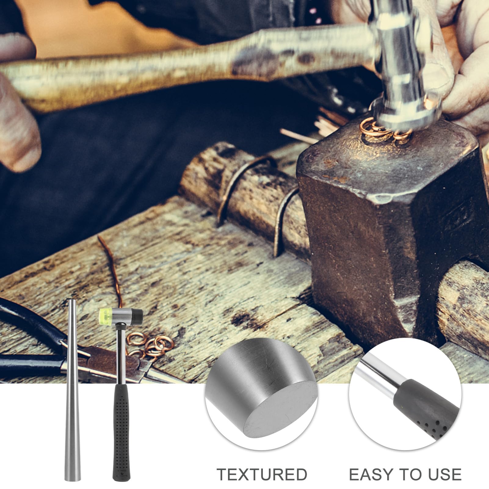 Angoily Herramienta para Anillos con Mandril y Martillo de Goma Ligero Kit Portátil para Reparación y Moldeo de Joyas para Ajustar y Formas de Anillos