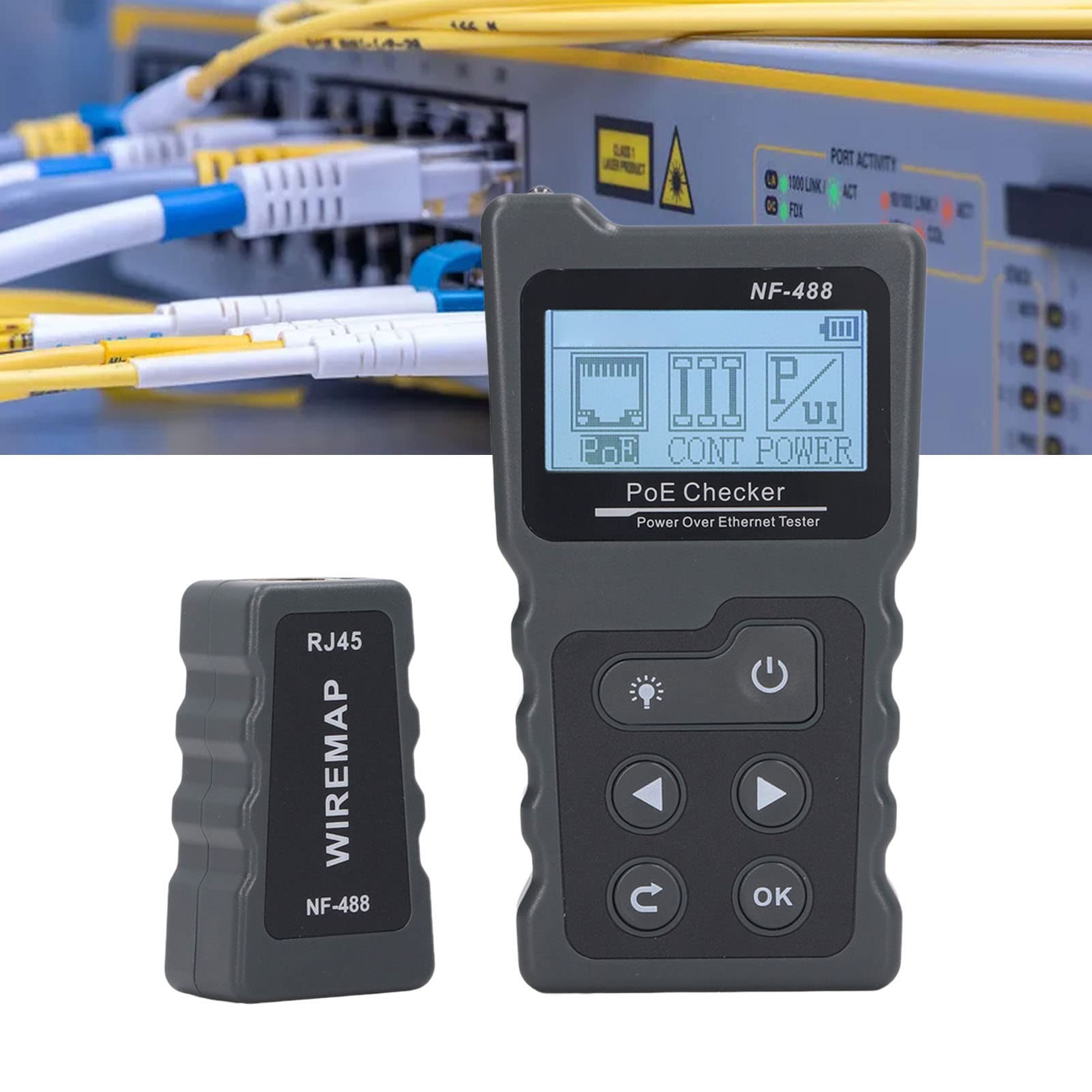 Yosoo Health Gear Tester Sieci POE, Tester ABS Power Over Ethernet z Zakresem Testowym od 0 do 60 V od 0 do 3 A, Kontrola Usterek Kabla CAT5 CAT6, Wykrywanie 802.3af dla Instalatorów Sieci i