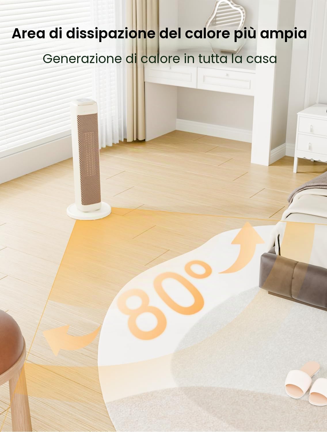 AIRMATE Termoventilatore da 63 cm, a risparmio energetico, in ceramica, silenzioso, oscillante a 80° e termostato, 3 modalità, ECO, timer 24 ore, 2000 W, protezione antiribaltamento da