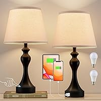 Seealle Touch Lamps for Nightstand Set of 2 - 3-Way Dimmable Bedside Lamps with USB A+C Ports, LED Bulbs Included