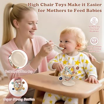 TYRY.HU Baby Einstein Silicone Rattle with Suction for High Chair Toys, 6 Months Baby Toys, Infant Teething Toy, Baby Travel Highchair Toy, Suction Toys, Sensory Toy for 6 Months