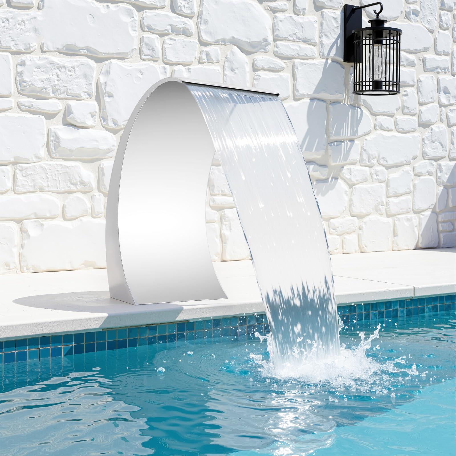 Fontana a cascata in acciaio inox per stagni, piscine, pressione acqua 2,5 kg