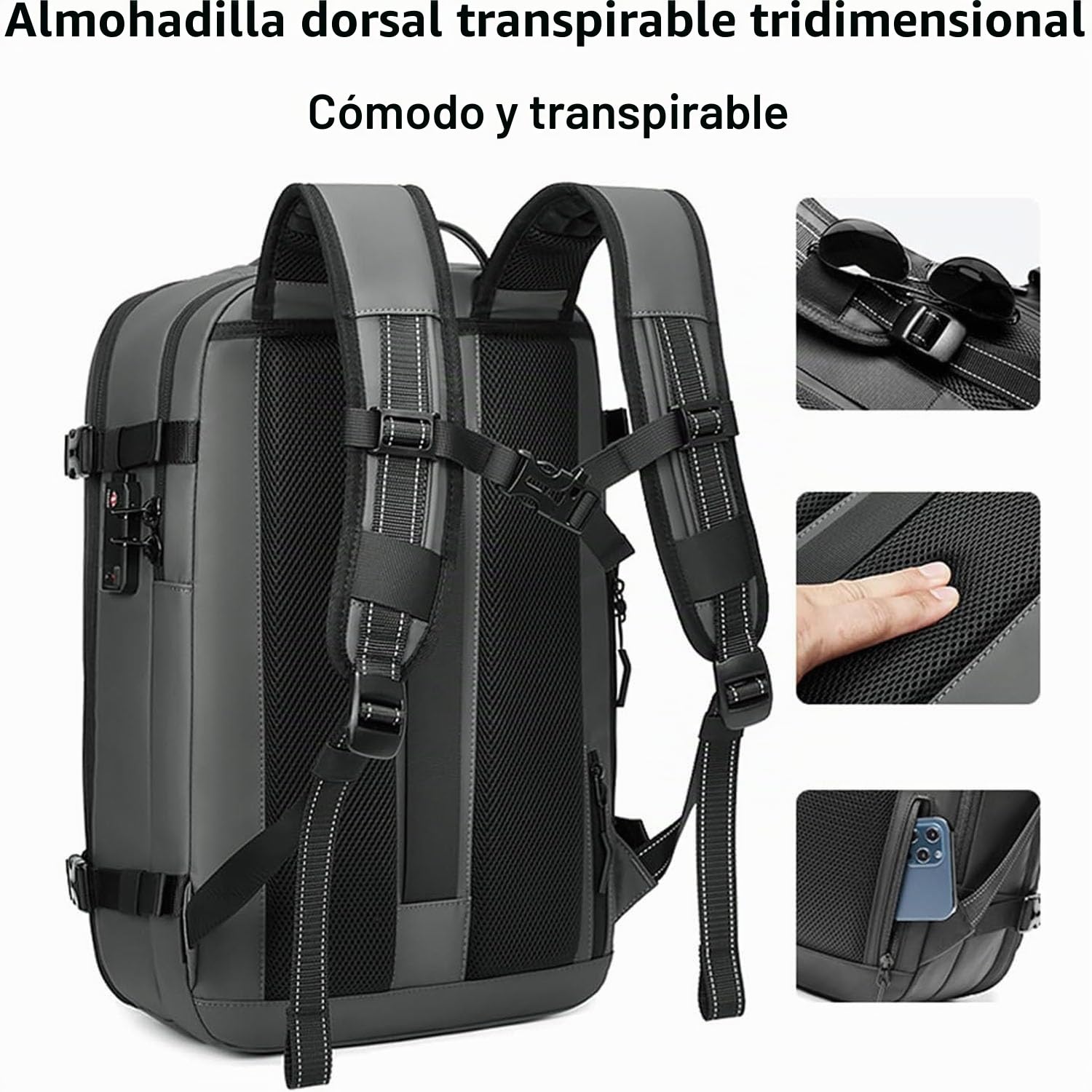Mochila de Viaje al Vacio, Mochila al Vacío Tipo Airbag, Mochila Expandible de 60 l con Compresión al Vacio, Mochila Viaje Cabina Avion, Impermeable y Antirrobo