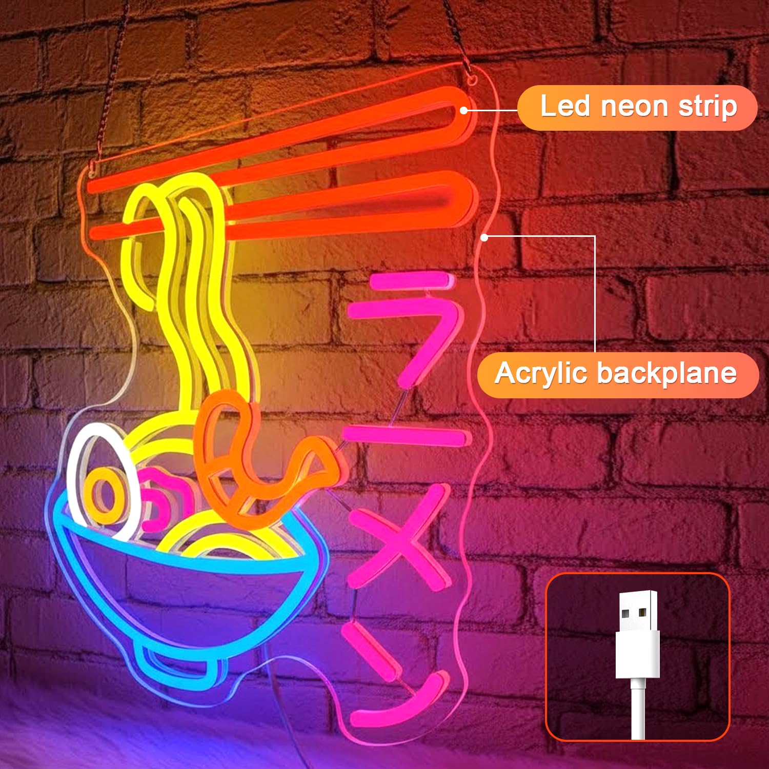 Enseignes lumineuses Ramen, néon de nouilles, enseignes au néon Japanesse Ramen pour decor murale, bol de Ramen LED neon alimentaire pour cuisine bar salle à manger restaurant (ラーメン)