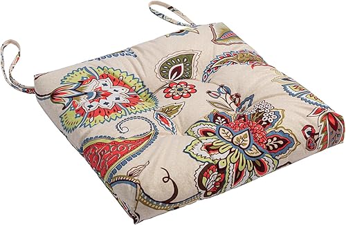 Miniatura 3 de Paquete de 2 cojines de mimbre para asiento de patio para exteriores e interiores con lazos, cojín para silla de comedor, 17 x 17 pulgadas (floral